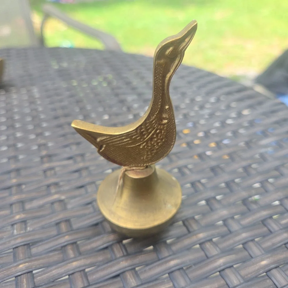 Vintage Solid Brass Duck Bird Hand Bell Figurine Desk Bell Cottage Cabin Core
